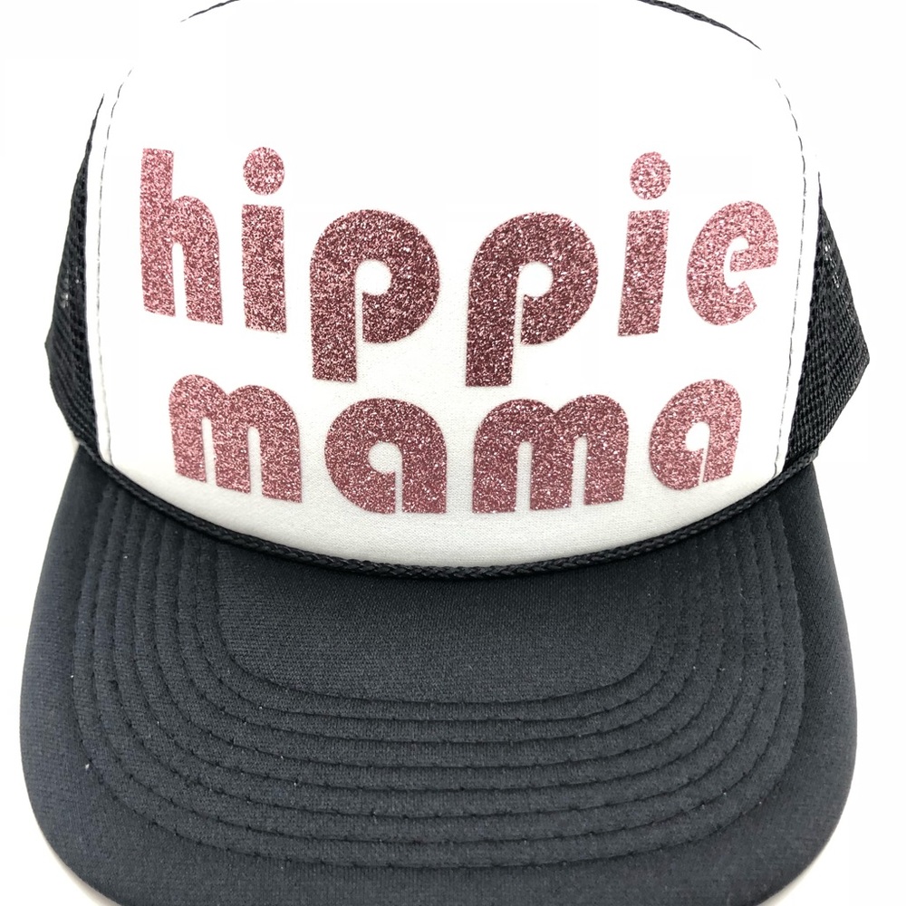 Trucker hat hippie mama rose gold glitter